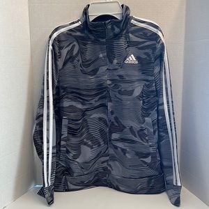 Adidas Boys Size M (10/12) Zip Front Jacket Gray Black Swirl Stripe Pattern